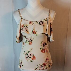First Love Cold Shoulder Chain Straps Floral Top